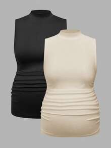 Modmama Top bez rękawów dla kobiet w ciąży w jednolitym kolorze, ze stójką, prosty, swobodny, marszczony - Wielokolorowe - Zobacz 11