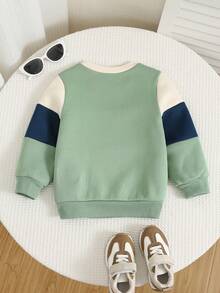 SHEIN Young Boy Cute Colorblock Black & White Sweatshirt, Versatile For Autumn/Winter Unisex Clothes For Kids - Multicolor - View 2