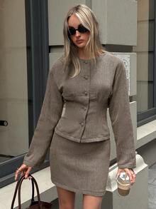 Aloruh 女士秋冬新款外套和裙子两件套