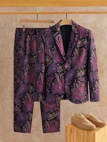 HIMLAND 2pcs Men's Casual Printed Suit Jacket And Pants Set Men Two Piece Jacket Suit Men S Silk Set Tuxedo Men Dashiki Suits Floral Suit Men Men Suits With Design