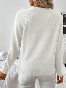 SHEIN Tall Women's Sweater With Oblique Placket And Button Design - White - View 2