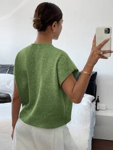 Siren Gaze Women Casual Solid Color 3D Floral Short Sleeve Knitted Top,Knitted Sweater