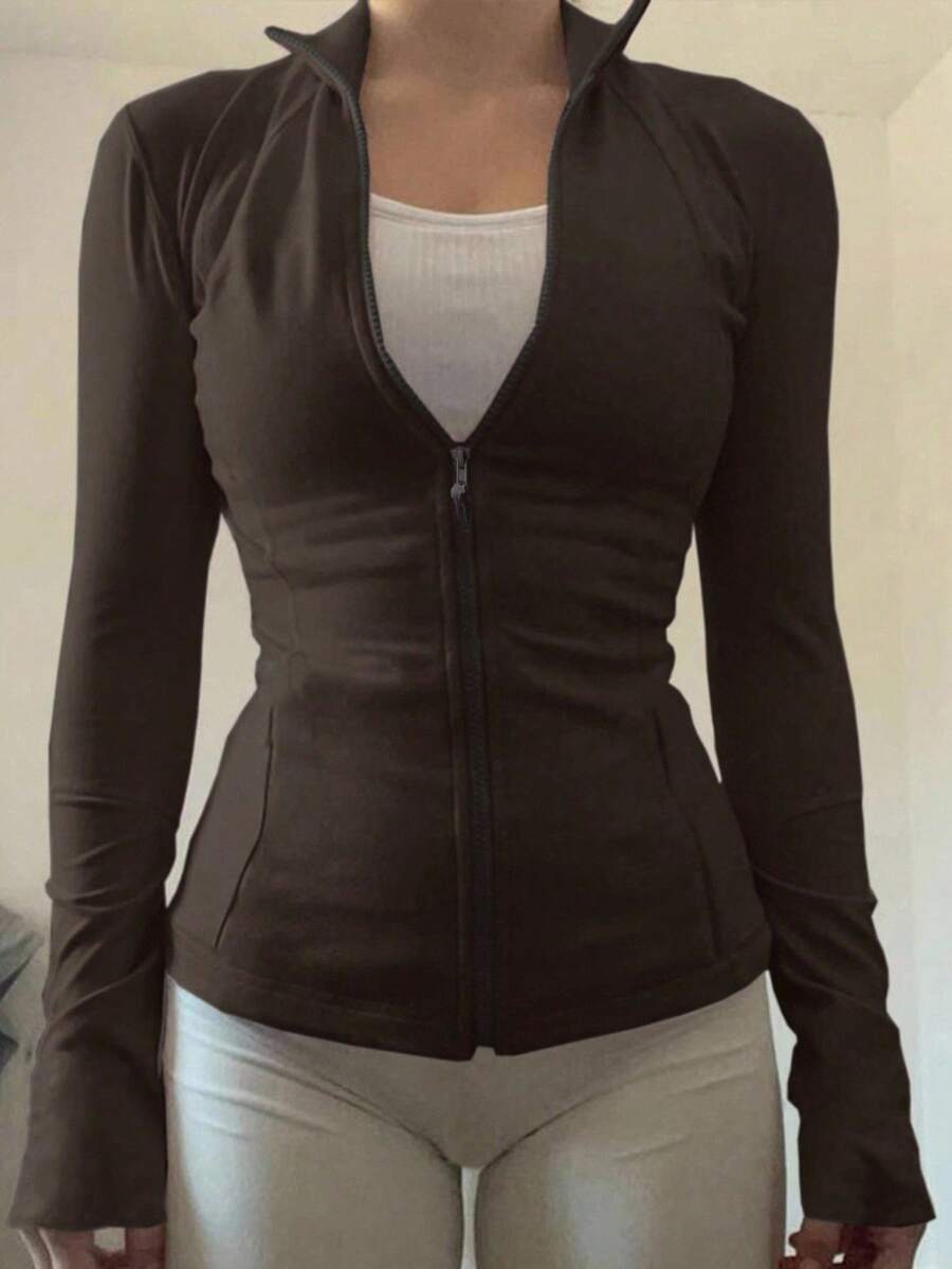 DAZY Áo khoác cardigan thể thao thường ngày cho nữ, Áo khoác nữ mùa xuân - Cà phê nâu - Xem 1
