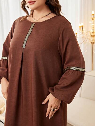 Al Najma 2pcs Plus Size Sequin Embellished Long Top And Loose Pants Set