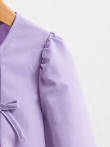 Souflis 2 peças/Conjunto Estilo Francês Vintage Menina Jovem Roxa Laço Decorativo Top + Calça Perna Larga