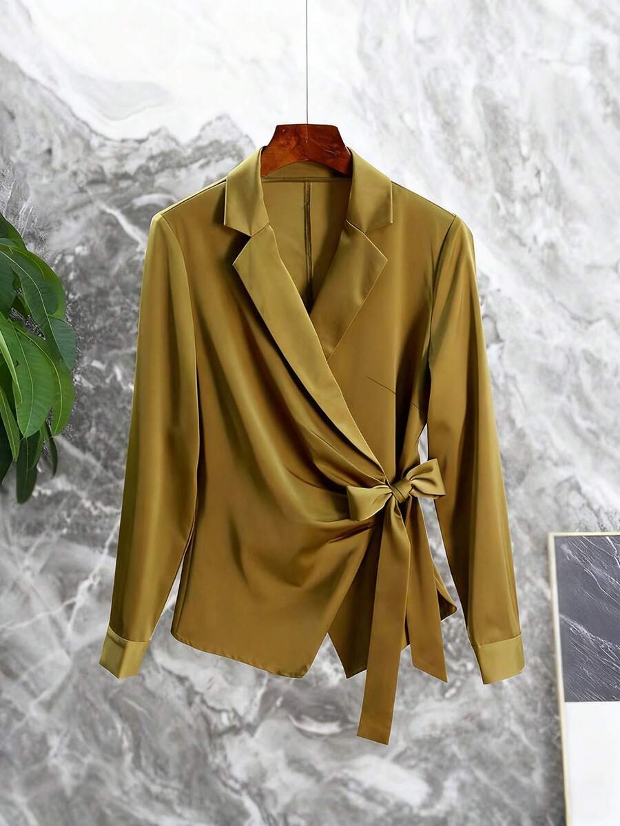 SHEIN Clasi 2025 Spring & Autumn Women's Mustard Yellow Elegant Satin ...