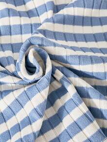 SHEIN 柔软亲肤 | 女童蓝白条纹翻领休闲上衣+阔腿裤时尚套装 - 春秋季长袖长裤套装（无内衬），日常穿着的理想之选 - 藍色 - 查看 6