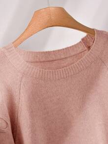 CosyJoli Sweater Rajut Longgar Kasual Lengan Raglan Leher Bulat untuk Wanita Ukuran Plus, Warna Pink Musim Gugur/Dingin - Baby Pink - View 3