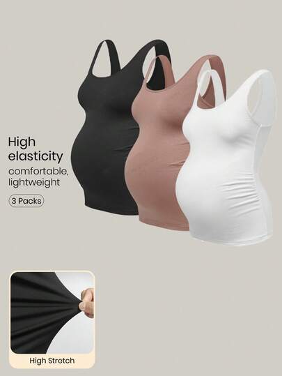 Modmama Maternity Summer Casual Tight Fitting Tank Top With Large Round Neckline, Multicolor