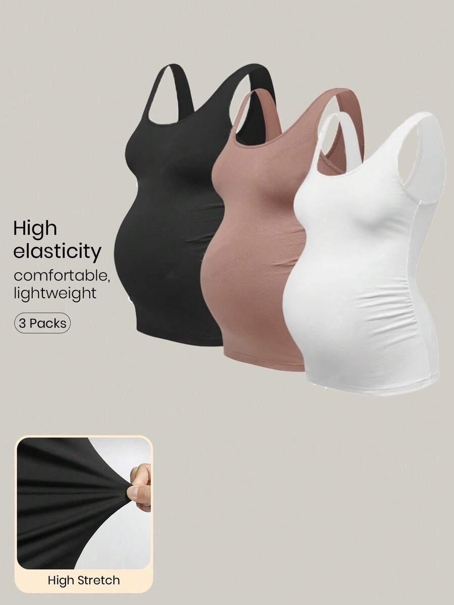 Modmama Maternity Summer Casual Tight Fitting Tank Top With Large Round Neckline, Multicolor - Multicolor - View 1