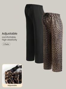 Modmama 2-Pack Maternity Pants For Pregnant Women,Leopard Cheetah Print & Brown,Summer Casual Lounge Comfortable Loose Sweatpants,Knotted Adjustable Bottoms - Multicolor - View 15