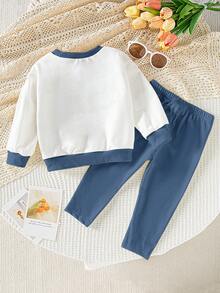 SHEIN Playful Pals 2件套女婴0-3岁休闲时尚可爱猫咪印花卫衣和打底裤套装，适合秋冬季节、日常、户外、居家穿着，时尚百搭。 - 彩色 - 查看 3