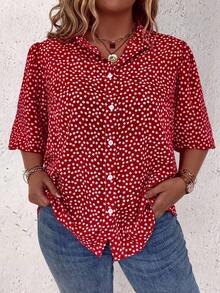 EMERY ROSE Plus Size Women's Lantern Sleeve Floral Print Blouse Women Shirt