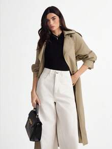 Daynim Quần Jeans Ống Rộng Túi Xiên Trơn - trắng - Xem 5