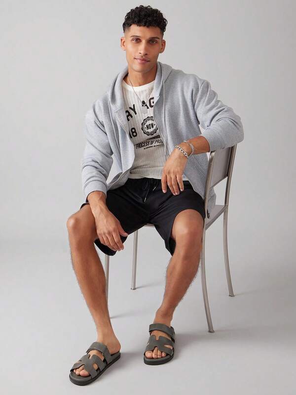 SHUZIA #QuietLuxury  Men's H Architectural Grey Platform Footbed Slides - Geometric PU&Anti Slip Sole | Open-Toe Design For Resort To Metro Strolls