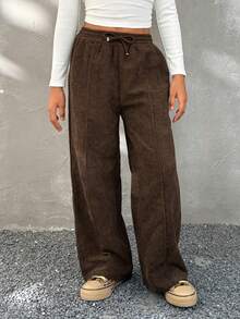 Coolane Kids Tween Girls Fall/Winter Streetwear Back To School Basic Cable-Knit Corduroy Comfortable Textured Brown Wide Leg Sweatpants, Brown Pants, Wide Leg Pants, Loose Pants, Drawstring Pants, Corduroy Pants