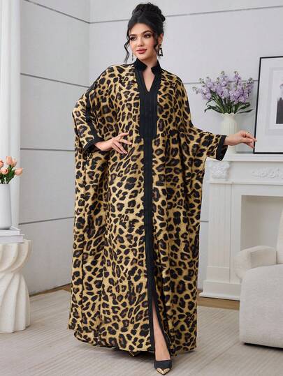Al Najma Vestaglia casual ampia con stampa leopardata, adatta per uso quotidiano e occasioni sociali