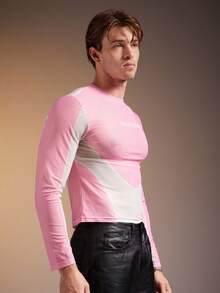 FeverCity 男士撞色字母印花圆领休闲修身长袖T恤 - 彩色 - 查看 3