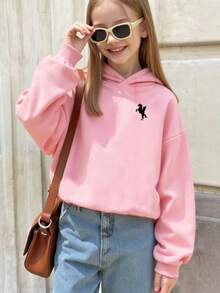 Teenager Mädchen gemütlicher Herbst & Winter Straßenstil Lässig Mode kreativ einzigartig frisch hochwertig Kriegspferd Soldat Grafik Muster locker sitzende Basic Rosa Sweatshirt bequem süßer Sweatshirt einfarbige Sweatshirts - Pink - Übersicht 6