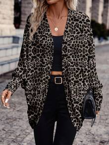 SHEIN Frenchy Casual Women's Leopard Print Pattern Thin Long Sleeve Jacket Winter - Multicolor - View 5