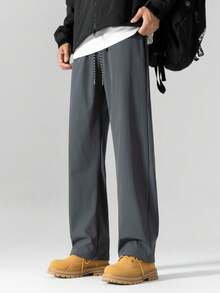Claim Dot Men's Solid Color Casual Pants - Grey - View 3
