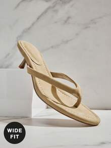 SHUZIA Giày cao gót đế thấp dáng rộng cho nữ, kiểu dáng thanh lịch, thoải mái, gợi cảm, sang trọng, thích hợp cho dịp Giáng sinh. - Màu be - Xem 2