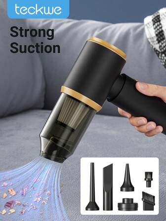 Teckwe Este set de regalo del aspirador de coche incluye un aspirador de 6000 PA y 7 accesorios. Este poderoso aspirador inalámbrico es adecuado para coches y hogares, con una fuerte succión y funciones de protección, batería potente y alta potencia de succión