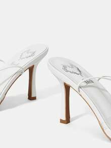 Tpu Translúcido Con Sandalias De Tacón Alto Con Decoración De Flores Y Mariposas De Diamantes De Imitación Para Mujer - Blanco - Ver 3