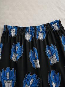 Transformers X SHEIN 男童机器人图案圆领落肩长袖针织上衣和裤子休闲睡衣两件套 - 黑色 - 查看 7