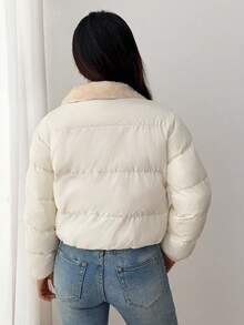 Comfortcana 大码女士休闲蓬松短款夹棉大衣，百搭日常居家穿搭，秋冬季