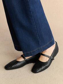 Rosivie 女式圆头复古芭蕾风格黑白撞色玛丽珍高跟鞋，休闲春季穿搭 - 黑色 - 查看 8