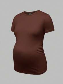 Modmama Maternity Summer City Leisure Round Neck Short Sleeve Solid Color Slim Multi-Color Pregnancy T-Shirt