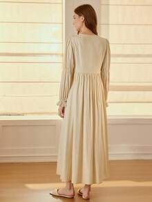 MOTF PREMIUM BỘ ĐẦM CAMI REN TƯƠI TƯƠNG PHẢN & ÁO NGỦ TAY LỒNG - Màu vàng - Xem 8