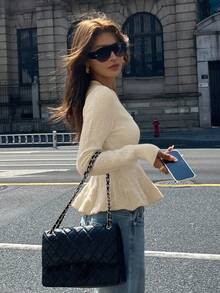 DAZY Women's Loose Cardigan With Pearl Buttons, Autumn - Beige - View 5