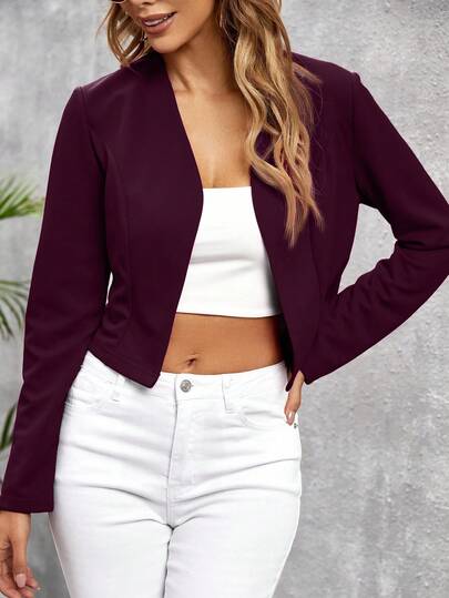SHEIN Clasi Women's Fashion Casual Solid Open Front Crop Jacket