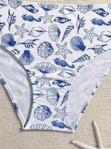 SHEIN 少女款Tankini泳衣，可爱针织面料，海洋生物印花，时尚优雅，休闲保守，适合夏季、游泳、海滩穿着。 - 彩色 - 查看 6