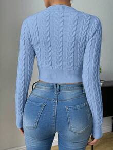 Zielony Áo len ngắn màu trơn thường ngày, mùa thu - Màu xanh lam - Xem 2