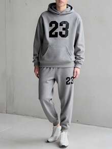 Vacaura 2pcs/Set Casual Hoodie & Jogger Pants Set, Printed Design, Suitable For Teen Boy's, Leisure Wear - Grey - View 8