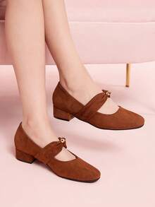 CUCCOO DOLLMOD Bailarinas de ante estilo retro Mary Jane, de punta cuadrada, elegantes y estilizadoras, nuevas llegadas para primavera/otoño - Marrón - Ver 1