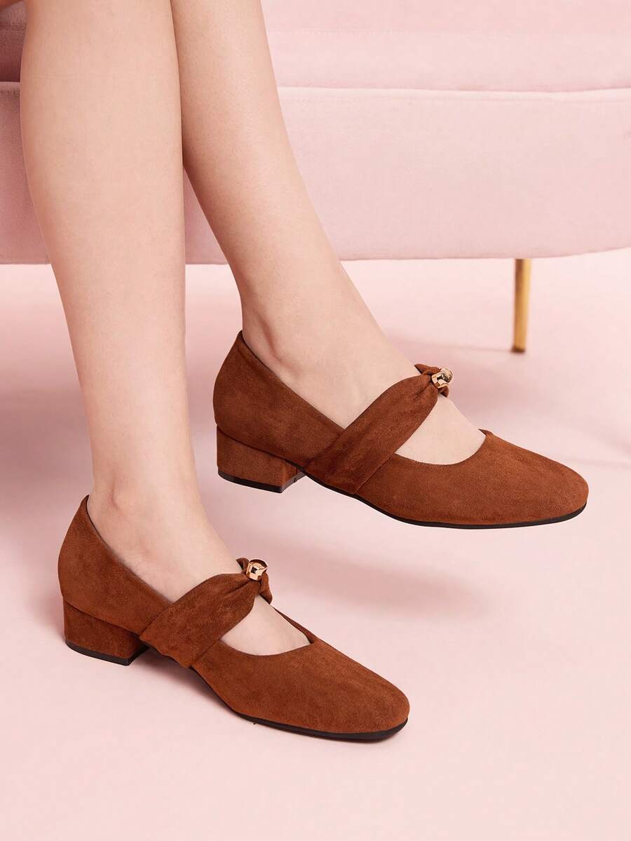 CUCCOO DOLLMOD Bailarinas de ante estilo retro Mary Jane, de punta cuadrada, elegantes y estilizadoras, nuevas llegadas para primavera/otoño - Marrón - Ver 1