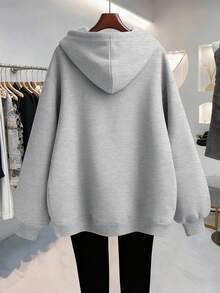 Resyla Plus Size Women Slogan Print Drop Shoulder Long Sleeve Pocket Casual Loose Drawstring Sweatshirt Fall - Grey - View 2
