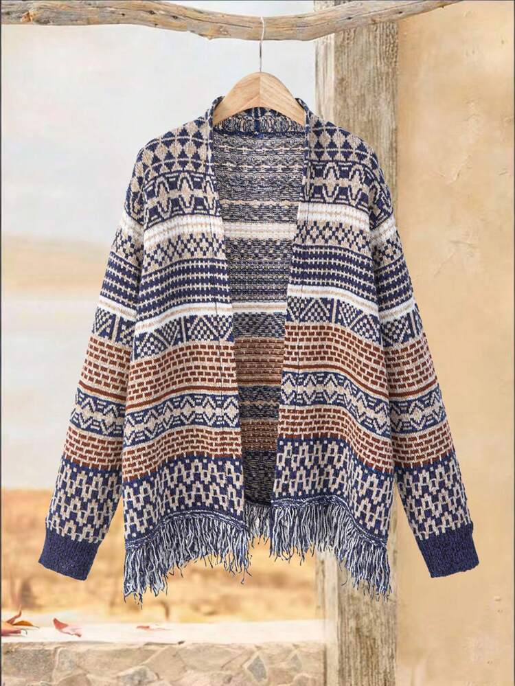 Plus Size Women Casual Fringe Hem Long Sleeve Cardigans Winter Clothes For Women  Cozy Fall And Winter Clothes For Women Winter Clothes For Women Women's Winter Coat  Vacation Outfits Women