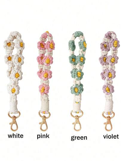 1件手工编织菊花雏菊手链钥匙扣可调节编织手链，适合女性女孩，时尚波西米亚风配饰礼品