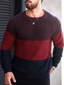 Manfinity Homme Men's Contrast Color Crew Neck Raglan Sleeve Casual Sweater, Autumn/Winter - Multicolor - View 4