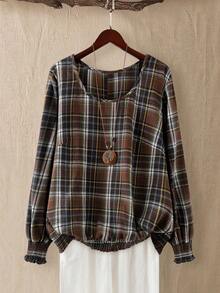 Linhara 加大码女式 V 领长袖 T 恤，适合通勤和休闲外出穿着 - 彩色 - 查看 1