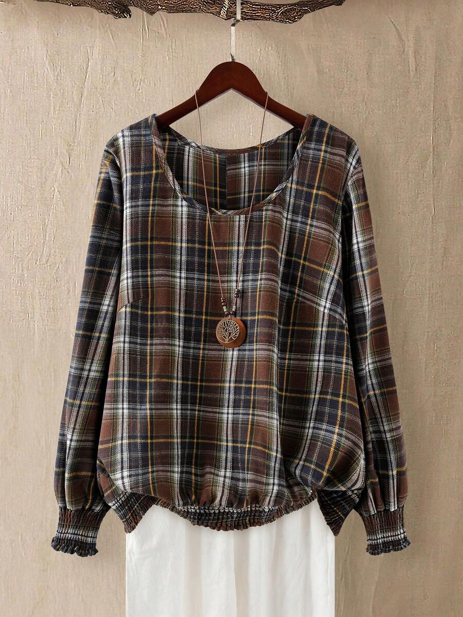 Linhara 加大码女式 V 领长袖 T 恤，适合通勤和休闲外出穿着 - 彩色 - 查看 1