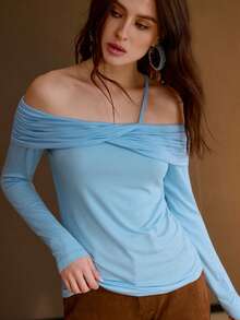 MOTF PREMIUM CAMISETA AJUSTADA DE HOMBRO ASIMÉTRICO - Azul - Ver 4