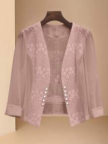 EMERY ROSE 25 chiếc áo khoác mỏng chắp vá ren mới dành cho nữ, mùa hè - Bụi hồng - Xem 1