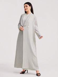 Veilorie Áo Abaya sọc giản dị bảo thủ dành cho nữ - Xám - Xem 6