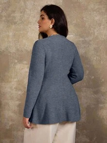 Roveilla Áo khoác len cardigan cổ chữ V màu trơn dáng rộng cỡ lớn dành cho nữ, áo len dệt kim dài ngang gối cỡ lớn, áo len nữ màu xanh dương, áo len cỡ lớn mùa thu, áo khoác cardigan màu xanh dương cho nữ. - Màu xanh bụi bặm - Xem 2